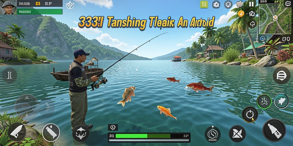 Screenshot utama 333I menampilkan aksi seru memancing di danau yang indah.