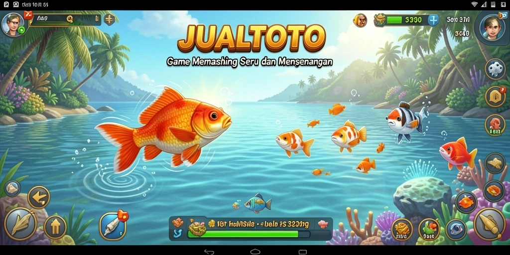 Screenshot JUALTOTO menunjukkan gameplay memancing yang menarik dan seru.